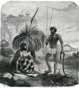 Avustralya'da yılan avcıları. Gravür 1868 by Unknown artist