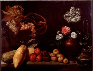 Güller, çalı çiçekleri, limonlar ve üzümlerle natürmort (resim by Unknown artist