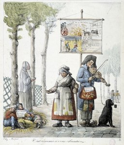 Sokak müzisyenleri, dilenen çocuklar - litografi by Unknown artist