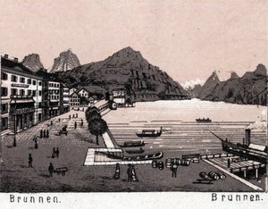 İsviçre: Brunnen şehrinin görünümü. “” Dünya 168 görüş gösteriyor”” Tarihsiz (19. yüzyılın sonları) by Unknown artist