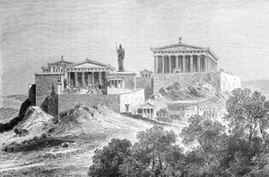 Atina Akropolisi. 19. yüzyılın sonundan gravür. by Unknown artist