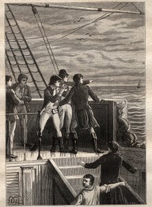 Güney Topraklarına Sefer (1800-1803) tarafından Nicolas Baudin (1754-1803): New Holland (Avustralya) açıklarındaki denizciler ufukta bir peçe olduğunu bildiriyor - "18. Yüzyılın Büyük Denizcileri"nden alınan çizim by Unknown artist