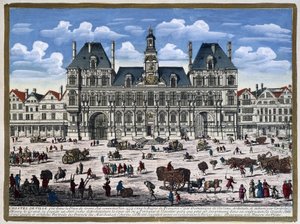 Hôtel de Ville de Paris ve 16. yüzyılda meydanı - gravür by Unknown artist