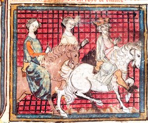 Francs Kralı I. Chilperic (543-597) ve Fredegonde, “Grandes Chronicles de France”dan bir at Minyatür” 1375-1379 Belediye Kütüphanesi, Castres by Unknown artist