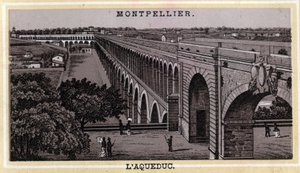Montpellier Acqueduc (Herault, Languedoc-Roussillon bölgesi). 19. yüzyılın sonlarında kromolitografi. by Unknown artist