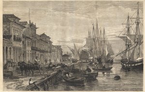 Boa Vista Rıhtımı, San Pedro de Rio Grande do Sul, Brezilya Limanı - Le quai de Belle-Vue, San Pedro de Rio Grande (Brezilya) - Sao Pedro do Rio Grande do Sul Kaptanlığı - Gravür “ "Şanlı Evren" 1866 by Unknown artist