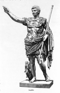 Roma İmparatoru Augustus (Octavian veya Octavian) (63 BC - 14), 19. yüzyılın gravürü. by Unknown artist