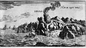 İzlanda kıyısındaki Volca Hekla - Johamm Zahn tarafından Dünyanın Harika Ekonomisinde, sd. 1696 by Unknown artist