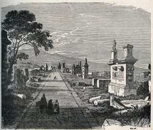 Appia üzerinden Roma yakınlarındaki pontin bataklıklarını (Agro pontino) geçen antik Appia yolu. 19. yüzyılın gravürü. by Unknown artist
