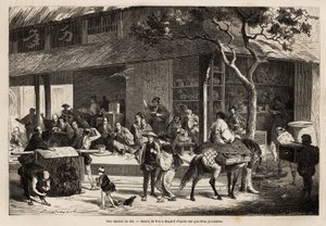 Bir evin animasyonu ve sokak aktiviteleri. İsviçre Konfederasyonu bakanı Aime Humbert tarafından 1863-1864 yıllarında Japonya