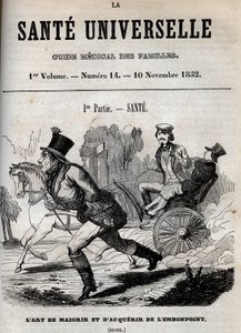 Kilo verme ve fazla kilolu olma sanatı: bir adam yürürken diğeri bir arabada taşınır - “La Sante Universelle - Guide Medical des Familles” 1852
