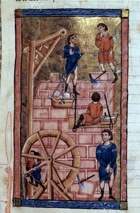 13. yüzyıl civarında bir “Evrensel Tarih” adlı el yazmasından Babil Kulesi Minyatürünün yapımı. Dijon Belediye Kütüphanesi by Unknown artist