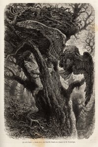 Yuvasını davetsiz misafirlerden koruyan kartal. Quatre mois en Florida hikayesini göstermek için gravür, 1851-1852