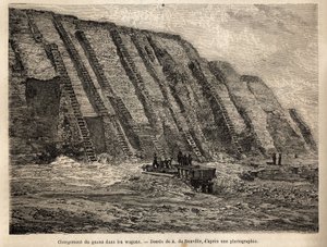 Guano sömürüsü (deniz kuşlarının dışkısı, tarımda gübre olarak kullanılır), Chincha adalarının (Peru kıyılarına yakın) uçurumları, vagonlara yüklenen doğrudan teknelere yüklenen yoğun hammadde hasadı için merdivenlerde kazılır. by Unknown artist