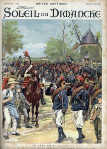 14 Temmuz şenliği: Komutan Marchand, Senegalli binicilerin başına geçti. “Le sun-du-dimanche”” üzerine gravür, 23 Temmuz by Unknown artist