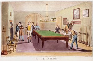 Bilardo oyunu Bilardo oynayan yüksek İngiliz sosyetesinin beyefendileri. 1827