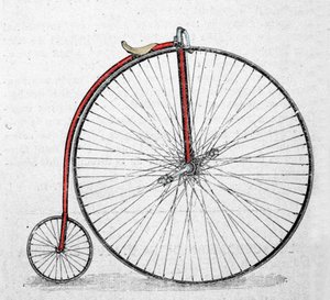 Grand bisiklet veya grand bi (grand-bi), 1865 ve 1870 yılları arasında icat edildi. by Unknown artist