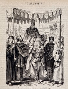 Fransa kralları Genç Louis VII (1120 - 1180) ve İngiltere, “Histoire des popes” da Papa III. by Unknown artist