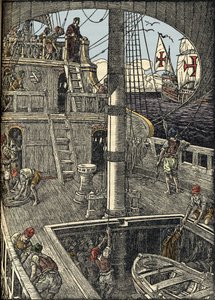 Denizci Kristof Kolomb (1451-1506) karavelinde. by Unknown artist