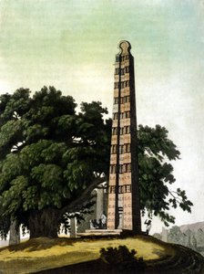 1937'de İtalyanlar tarafından Roma'ya getirilen Axum (Aksoum) dikilitaşı. Il Costume antico e moderno, Jules Ferrario, Milan 1820. by Unknown artist