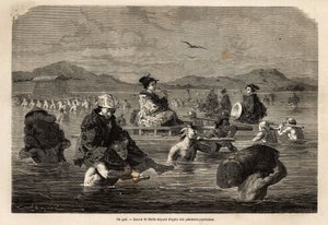Yolcu ve bagaj taşıma modlarının sunumu ile bir gue geçişi. İsviçre Konfederasyonu bakanı Aime Humbert tarafından 1863-1864