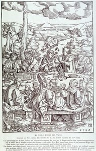 Kötülüklerin yuvarlak masası: oyun, açgözlülük, şehvet, gurur... - Gravür 1546 by Unknown artist