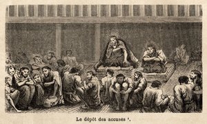 Adaletin aşamaları: Suçların depolandığı, hepsi aynı hücrede, çoğu zaman uzun süre pele mele toplayan, sanıklar daha fazla rahatlık elde edebilir, örneğin, iki mahkum, yukarı çıkmalarına izin veren paspaslar elde etti (yukarıda) döşeme zemini, bir by Unknown artist