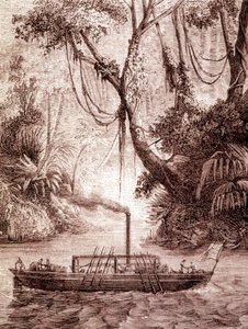 Amerikalı mucit John Fitch'in 1791 civarında Delaware Nehri üzerindeki vapuru. by Unknown artist