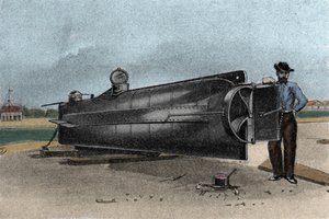 Ayrılık Savaşı sırasında Konfederasyon Devletleri Donanması tarafından kullanılan denizaltı (denizaltı) CSS H. L. Hunley. 1861-1865 19. yüzyıl gravürü by Unknown artist