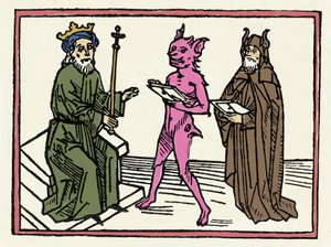 Belial'in duruşması: “Demon Belial, Yargıç Süleyman'a itimatnamelerini sunar” “Belial'in Yargılanmasından Gravür”, Jacobus de Teramo (veya Palladino), Ausburg by Unknown artist