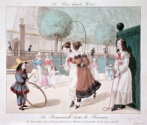 Beşiğin altındaki yürüyüş: Bu Beşiği oluşturan iki küçük hanım aynı bacaktan (Jardin des Tuileries), c. 1840 by Unknown artist