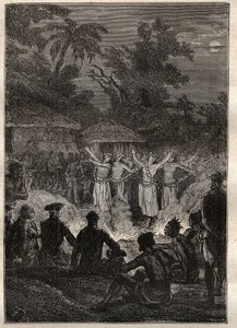 Kaptan James Cook (1728-1779) tarafından üçüncü sefer (1776-1779): Dost adalarında bir ziyafet (Tonga Krallığı, Polinezya) - “18. Yüzyılın Büyük Denizcileri”nden alınan çizim” by Unknown artist