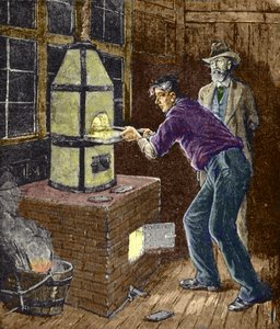 Thomas Edison, akkor lamba için karbon kağıdıyla 1879 civarında deneyler yaptı. by Unknown artist