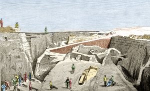 Heinrich Schliemann liderliğindeki Troya kazıları, sd. 19. yüzyıl. by Unknown artist