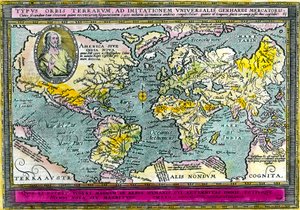 1596 Evrensel Coğrafi Haritası (Dünya Haritası). Gravür. Özel koleksiyon. by Unknown artist