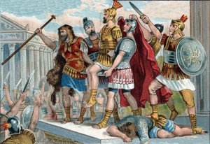 Vespasian (Latince Titus Flavius Vespasianus) (9-79) askerleri tarafından imparator ilan edildi. 1890 civarında kromolitografi. by Unknown artist