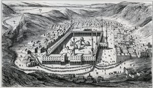 Hacılar ziyareti sırasında Mekke ve büyük camisinin görünümü - 19. yüzyıl gravürü by Unknown artist