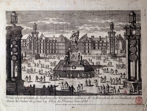 1686 yılında marechal de la Feuillade tarafından kaldırılan Louis XIV heykeli ile Paris