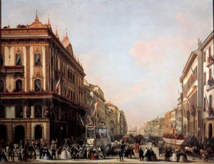 Karnaval şamandıralı Venezia caddesinin görünümü, Milano (resim) by Unknown artist