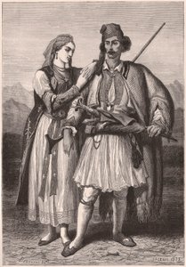 XIX yüzyılda Arnavut geleneksel kostümlü bir çiftin görünümü by Unknown