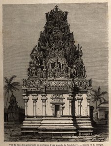 Bir pondichery pagodasının (Pondicherry) (Hindistan) gombrooons veya portiklerinden birinin görünümü. 1838'den 1844'e kadar Chillambaran pagodasına (Coromandel cote) yapılan bir keşif gezisini göstermek için, depo des cartes müdürü kontramiral Pari by Unknown artist