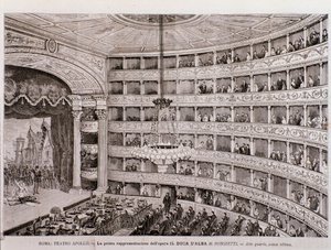 The Duke of Alba operasının ilk performansından bir görünüm, Teatro Apollo, Roma by Unknown artist