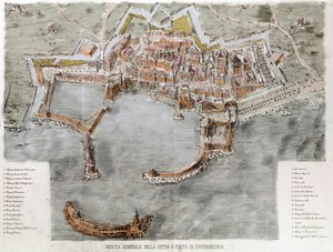 Roma yakınlarındaki Civitavecchia limanının görünümü. 19. yüzyıl. by Unknown artist