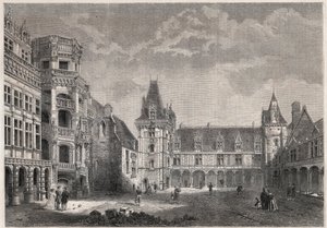 Anıtsal merdivenli Blois kalesinin dış görünümü - "" Le Monde Illustrie""de Gravür by Unknown artist