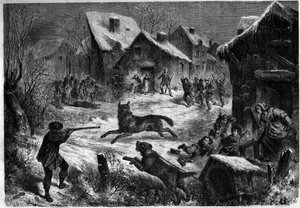 Saliers köyünde kurt avı, Bouches du Rhone (13), 31 Aralık 1860. “” Le Monde Illustré” n¡196, 12 Ocak 1861 tarihli gravür. by Unknown artist