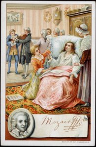 Wolfgang Amadeus Mozart (1756-1791) hayatının son günlerinde. 19. yüzyılın kromolitografisi by Unknown artist