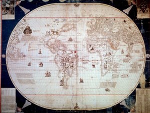 Navigatörün dünya haritası Sebastiano Caboto (Sebastien Cabot) (1476-1557) 1544. Paris, B.N. by Unknown artist