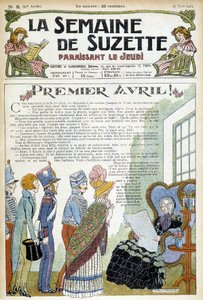 Yaşlı bir kadını ziyaret eden gençler. Mart 1926 tarihli "La semaine de Suzette" gazetesinin kapak illüstrasyonu. by Unknown Artist