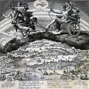 Zodyak işareti Yengeç. Ay, Semelee tankının temsili. 19. yüzyılın gravürü. by Unknown artist