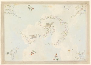Çizim, Güvercinli ve Çiçek Çelenkli Tavan Tasarımı, muhtemelen Giriş Holü için, 1815-22 by Unknown artistUnknown artist